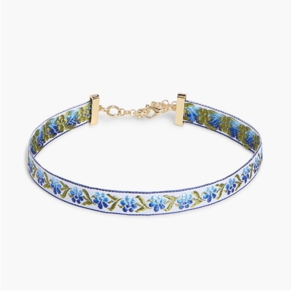 Hill House Jewelry - Hill House Ribbon Choker Necklace Blue Multi Floral Boho Gold NEW